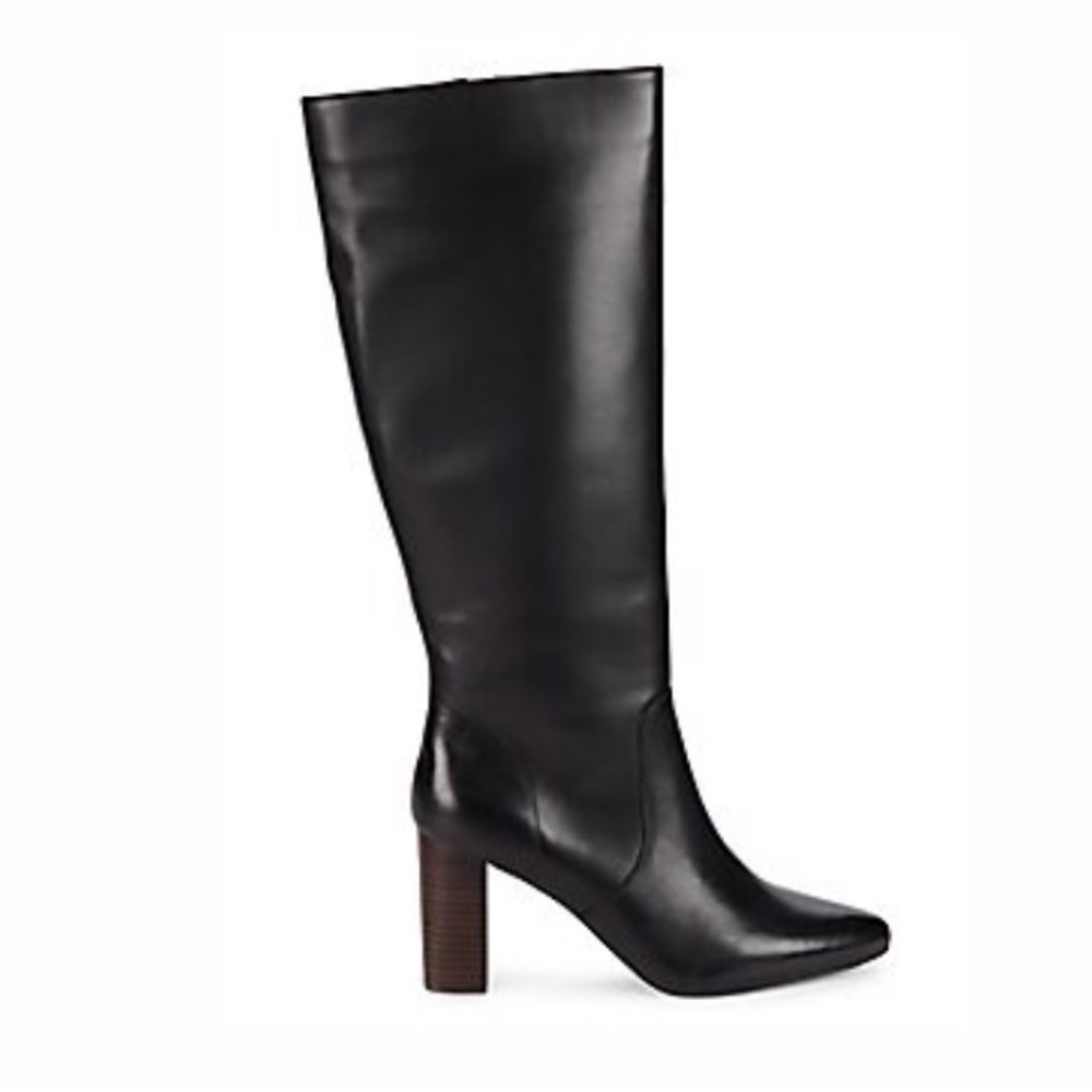 Saks Fifth Avenue Linden Leather Knee-High Boots black with brown heel